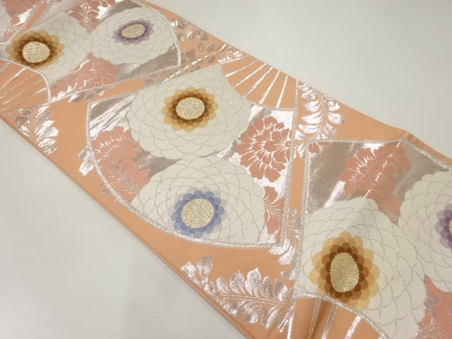 扇面に菊模様織出し袋帯